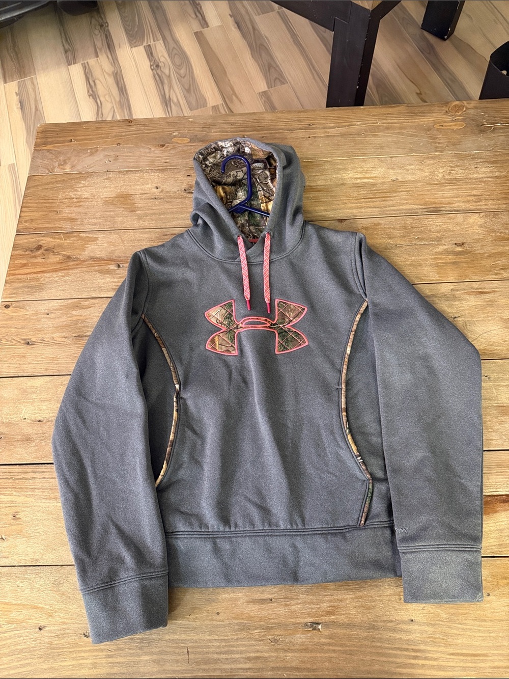 Under Armour Gray Hoodie with Pink-Trim Camo Logo